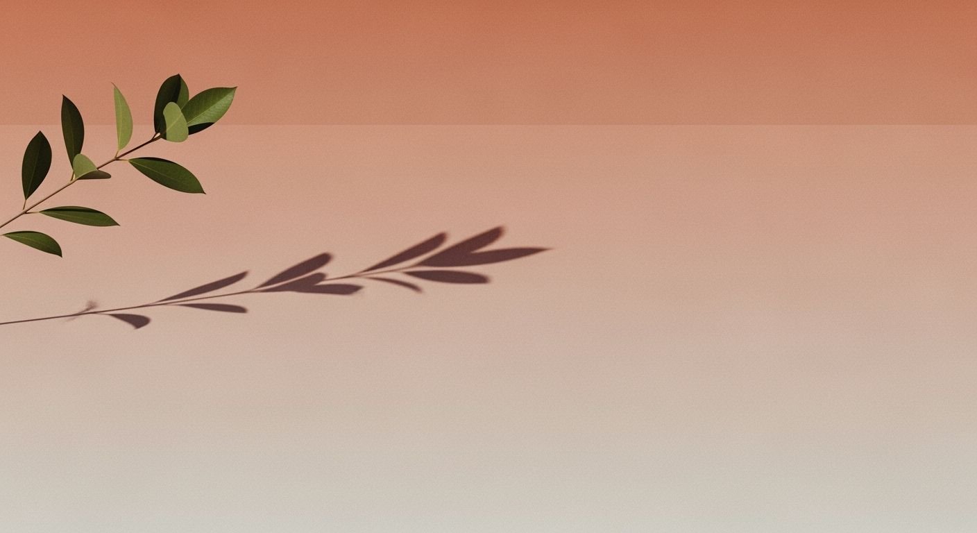 Branch with green leaves on a pink and blue background Background Image