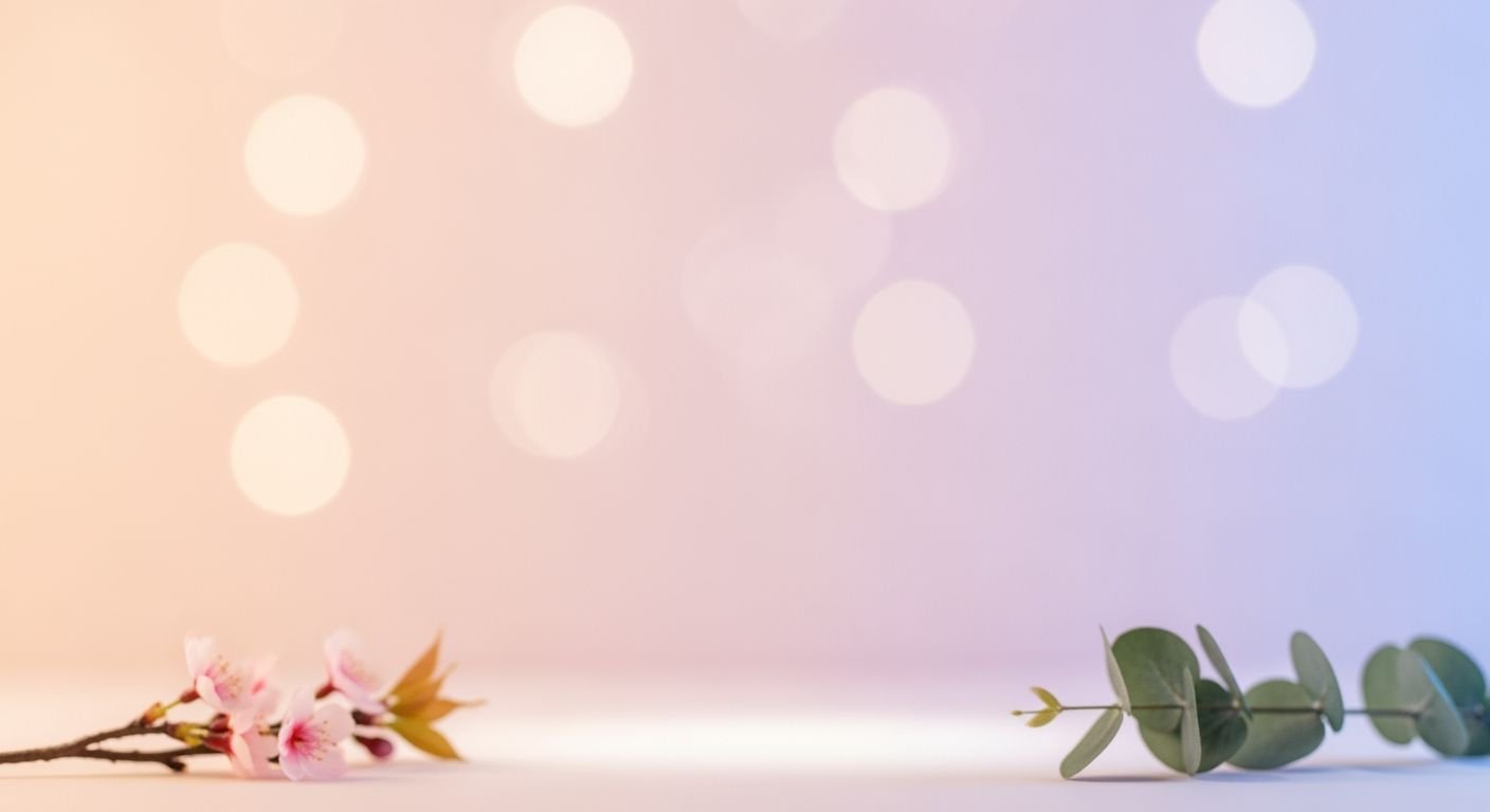 Branch with pink flowers and green leaves on a white surface Background Image