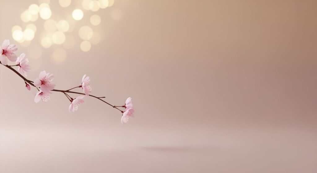 Branch with pink flowers on a beige background Background Image