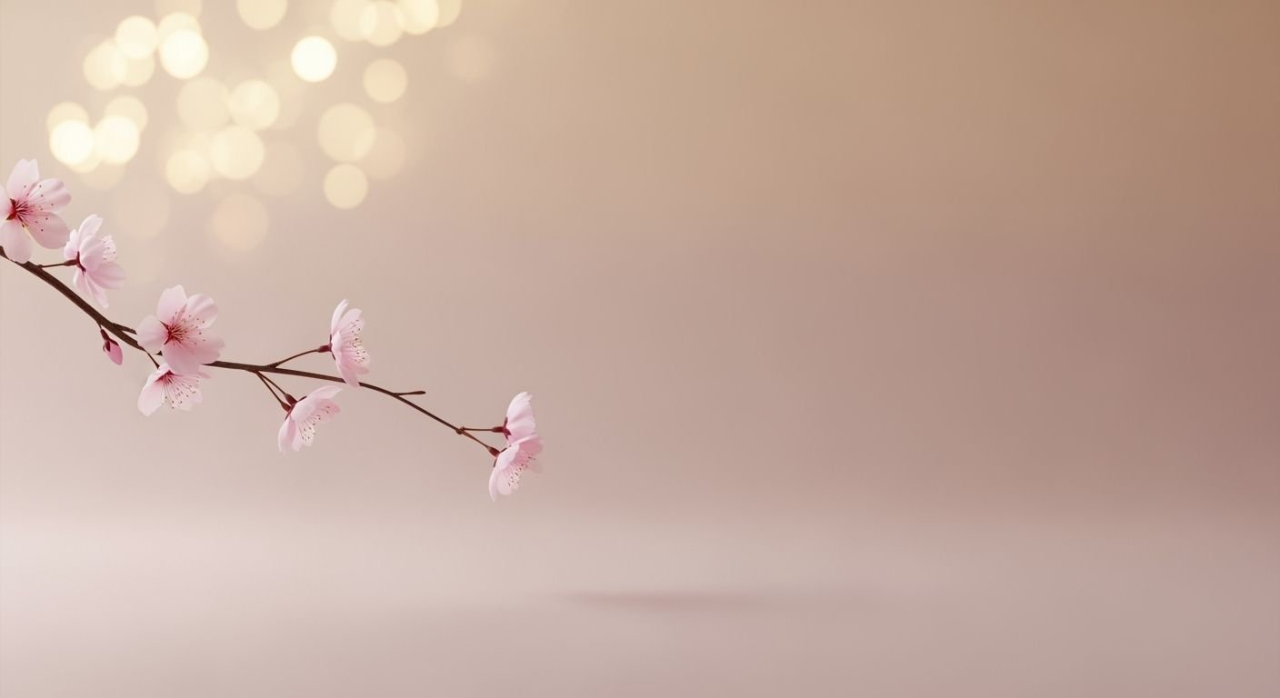 Branch with pink flowers on a beige background Background Image