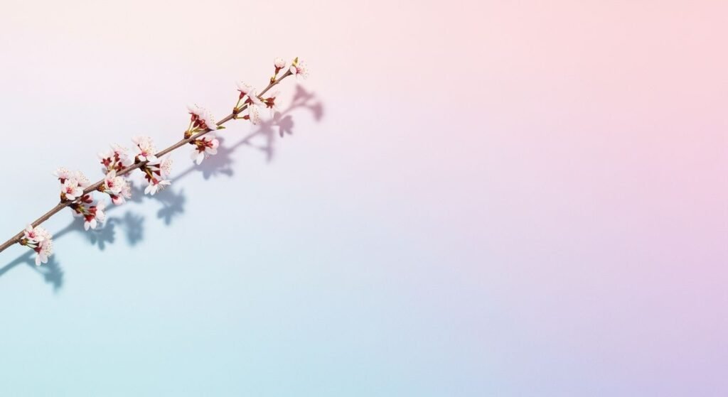 Branch with white flowers on a pink and blue background Background Image