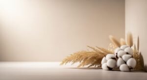 Bunch of cotton flowers sitting on top of a table Background Image