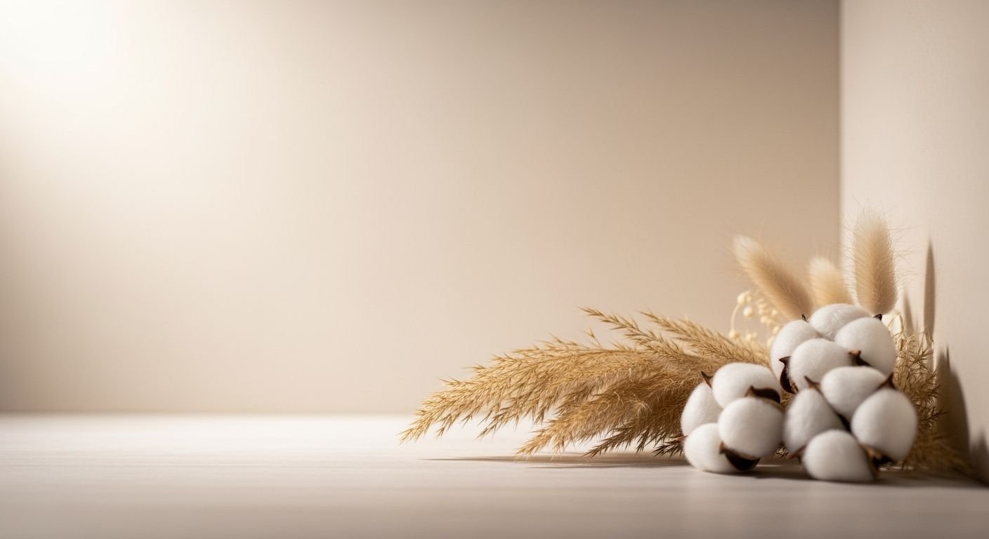 Bunch of cotton flowers sitting on top of a table Background Image