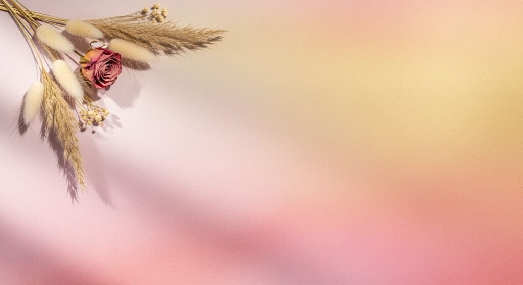 Bunch of dried flowers on a pink and yellow background Background Image