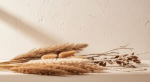 Bunch of dried grass sitting on top of a table Background Image