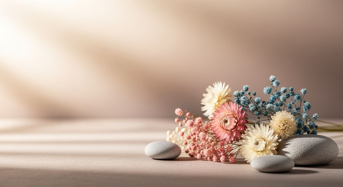 Bunch of flowers sitting on top of a table Background Image