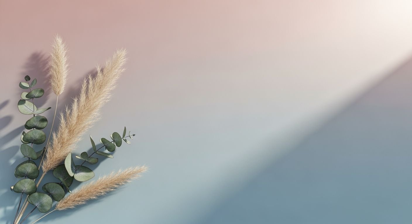 Bunch of grass and eucalyptus leaves on a blue and pink background Background Image