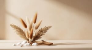 Bunch of pampas grass sitting on top of a table Background Image