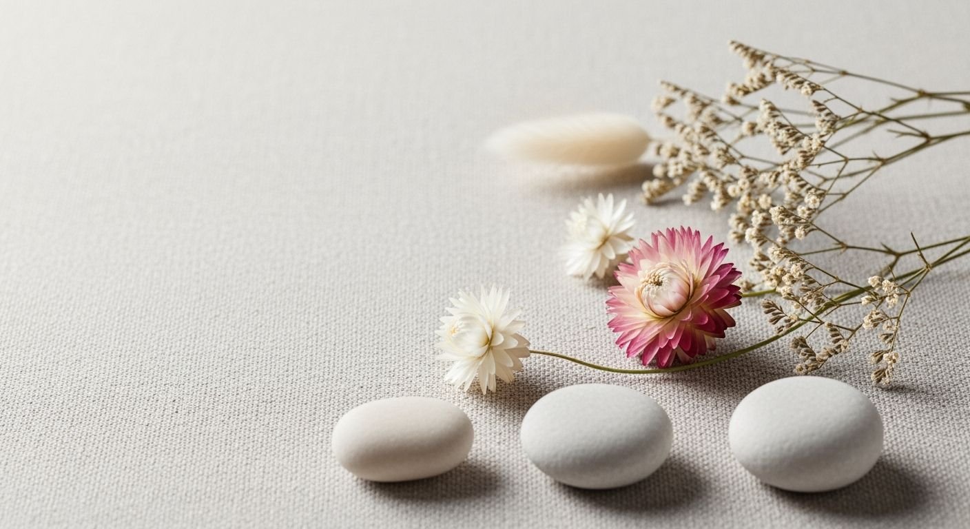 Bunch of white pebbles sitting on top of a table Background Image