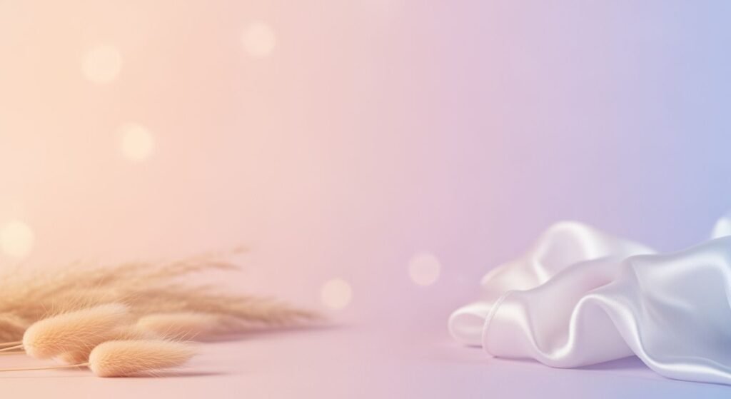 Close up of a white ribbon and ears of wheat on a pink background Background Image