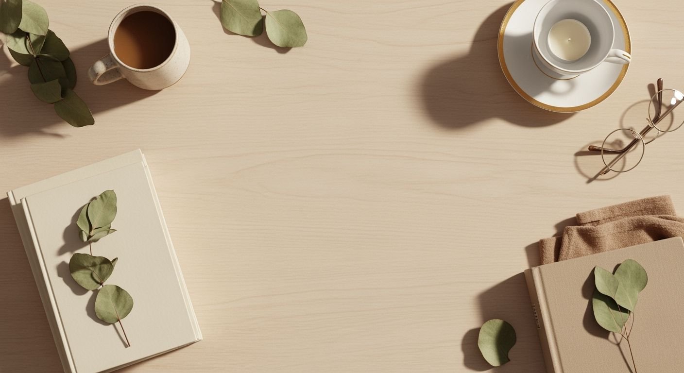 Cup of coffee, a book, and a pair of glasses on a table Background Image