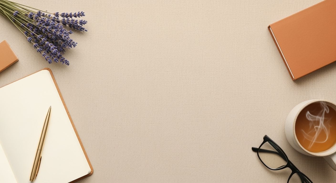 Cup of coffee, a notebook, a pen and a pair of glasses on a table Background Image
