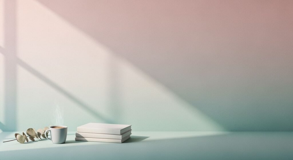 Cup of coffee and a stack of books on a table Background Image