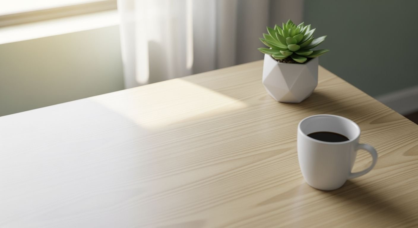 Cup of coffee sitting on a table next to a potted plant Background Image