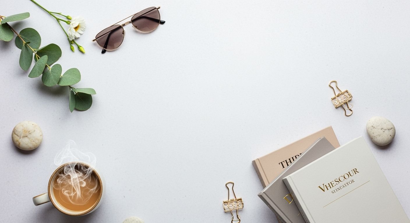 Cup of coffee, sunglasses and a book on a table Background Image