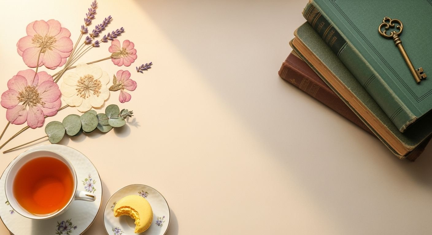 Cup of tea and a book on a table Background Image