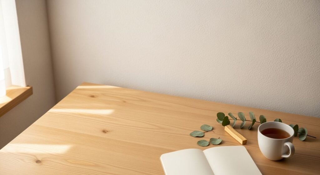Cup of tea and a book on a wooden table Background Image