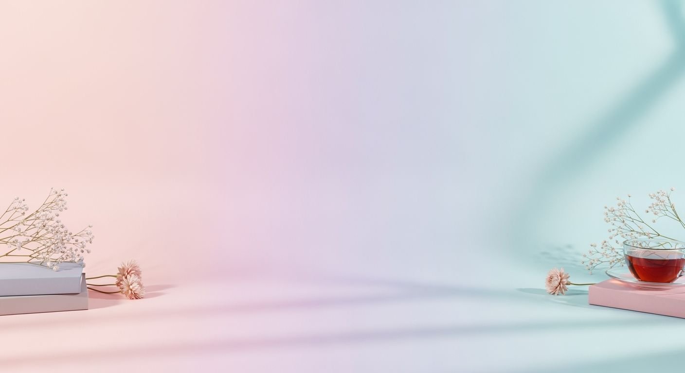 Cup of tea sitting on top of a pink and blue table Background Image