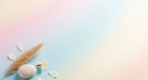 Easter eggs and flowers on a pastel colored background Background Image