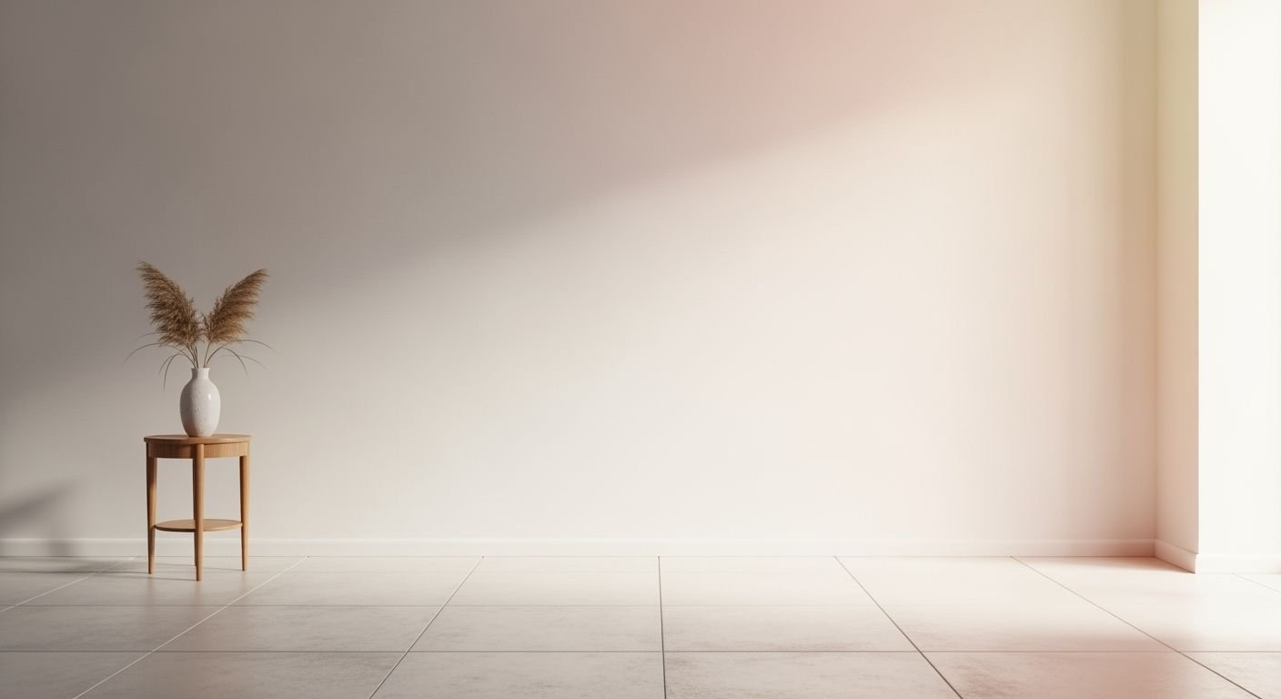 Empty room with a vase of flowers on a table Background Image