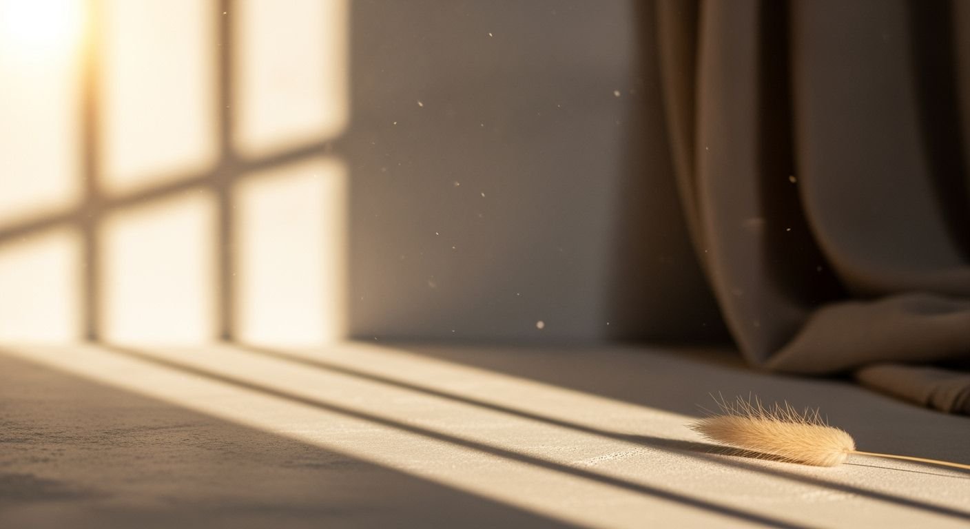 Feather sitting on a window sill next to a curtain Background Image