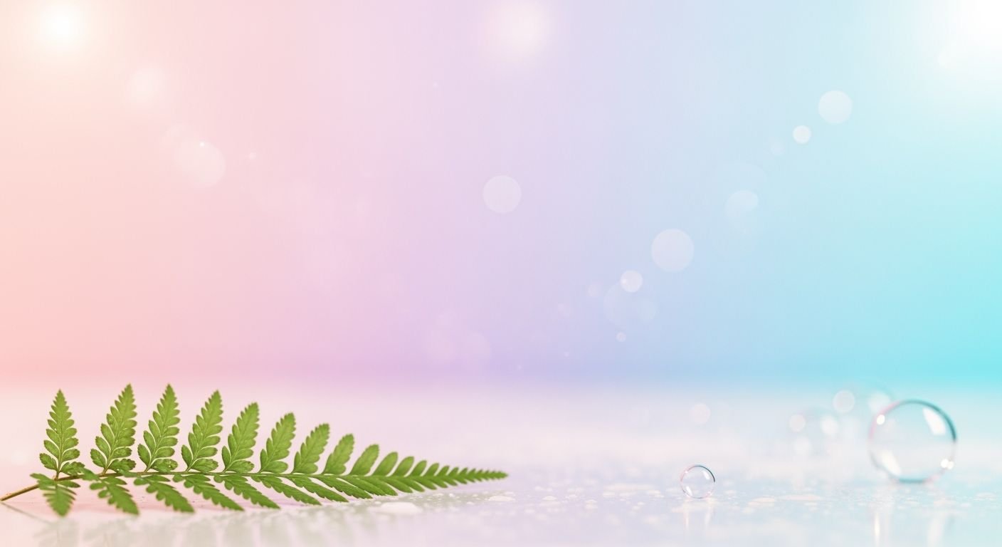 Fern leaf and water droplets on a table Background Image