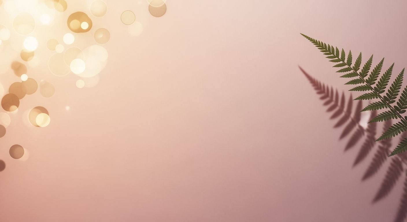 Fern leaf on a pink background with bokeh lights Background Image