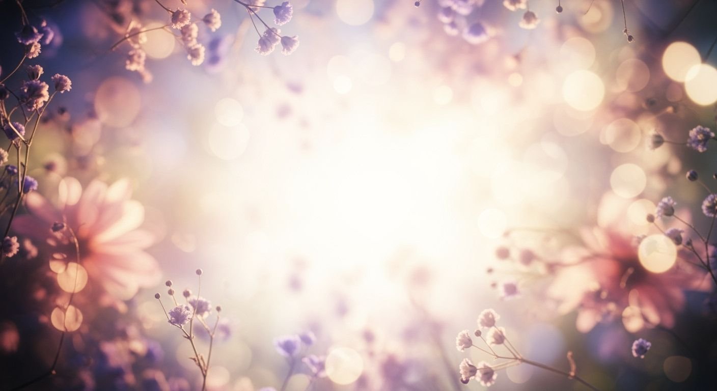 Field of purple flowers with the sun shining through them Background Image