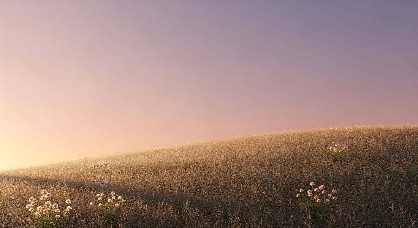 Field of tall grass with flowers in the foreground Background Image