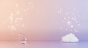 Glass ball floating in the air with a cloud in the background Background Image
