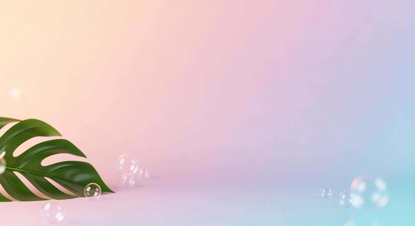 Green leaf and bubbles on a pink and blue background Background Image