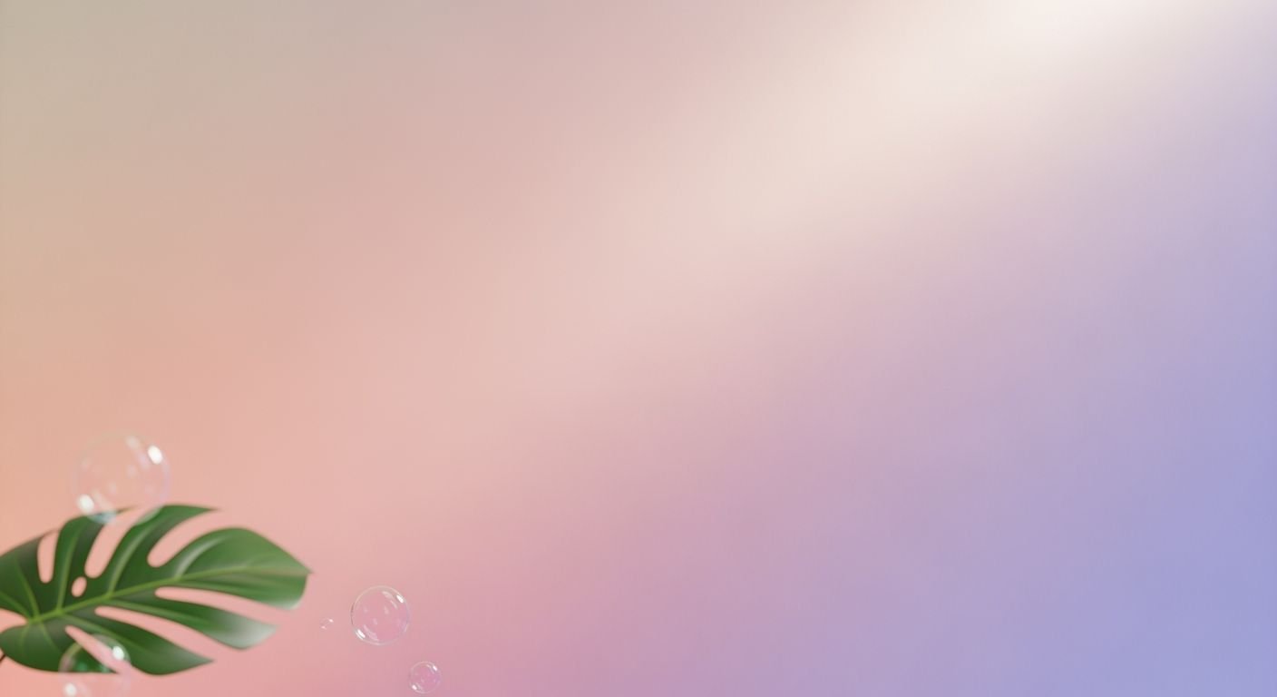 Green leaf floating in the air on a pink and purple background Background Image