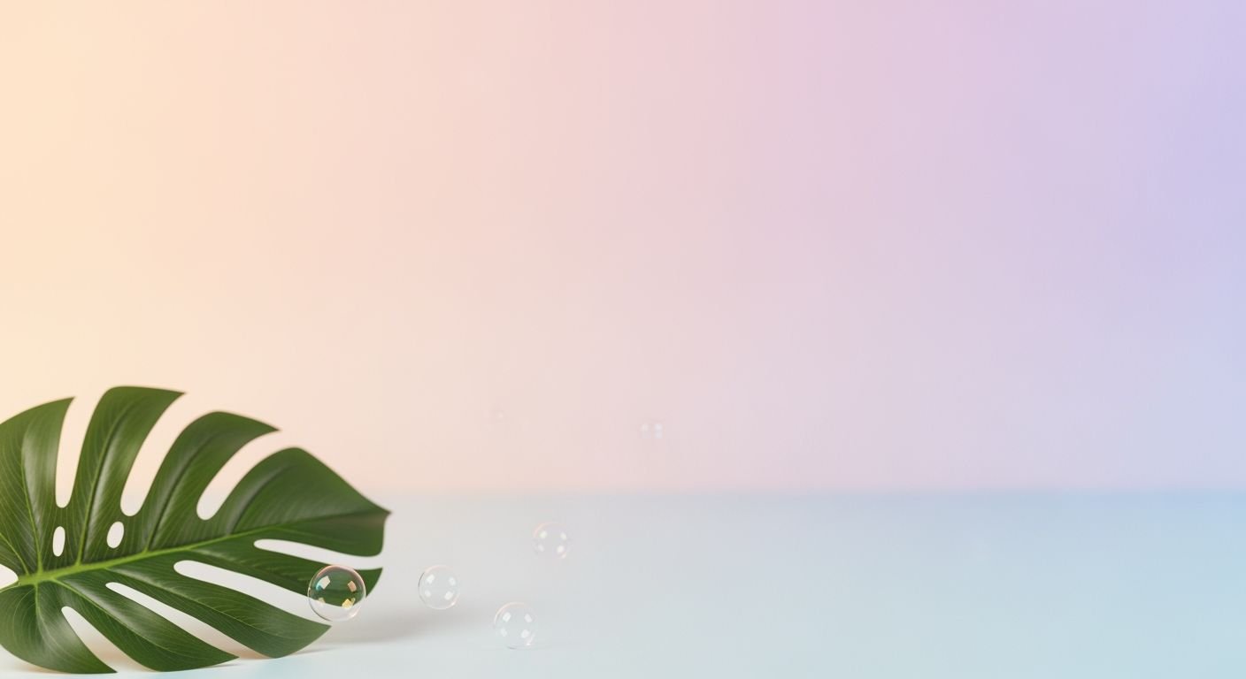 Green leaf on a blue and pink background Background Image