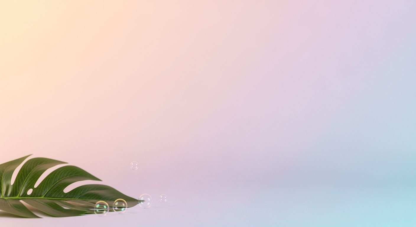 Green leaf on a pink and blue background Background Image