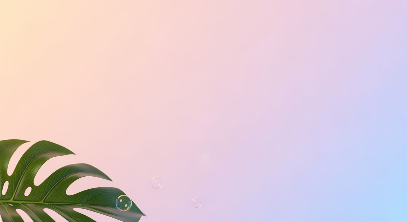 Green leaf on a pink and blue background Background Image