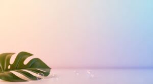 Green leaf sitting on top of a table next to bubbles Background Image