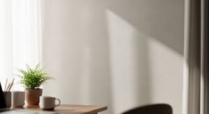 Laptop computer sitting on top of a wooden table next to a window Background Image