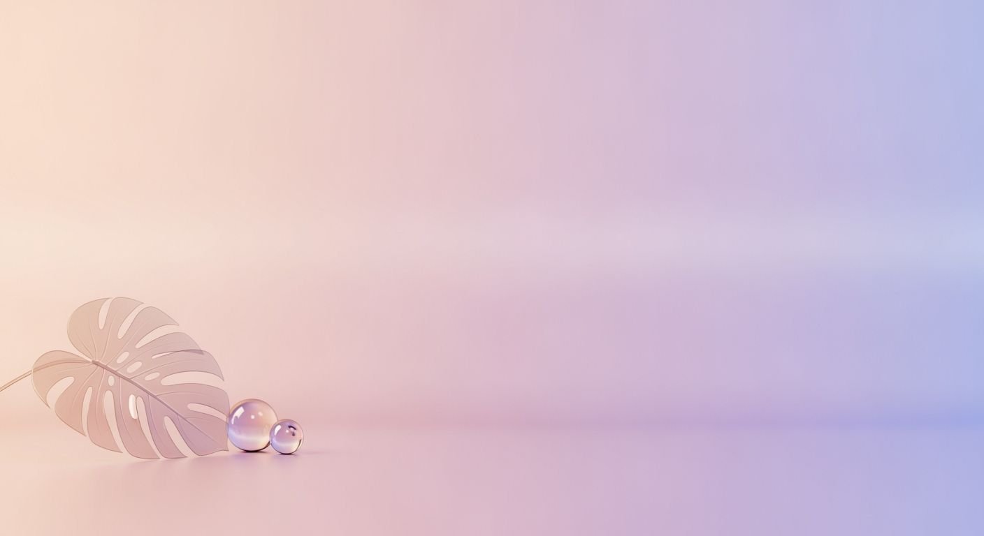 Leaf and two pearls on a pink and blue background Background Image