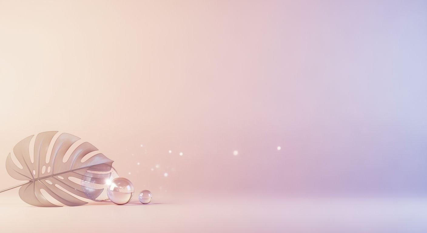Leaf and two water droplets on a pink and purple background Background Image