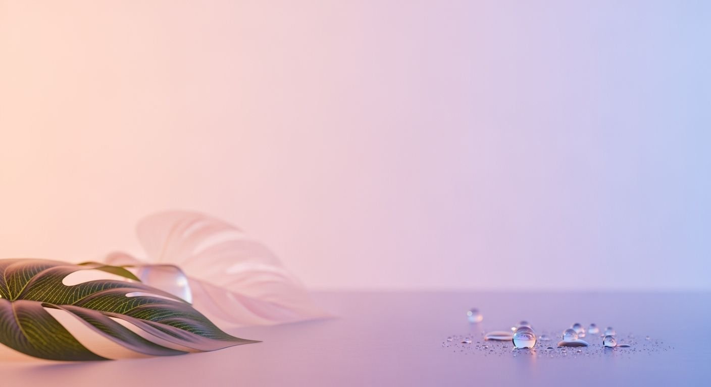 Leaf and water droplets on a table Background Image