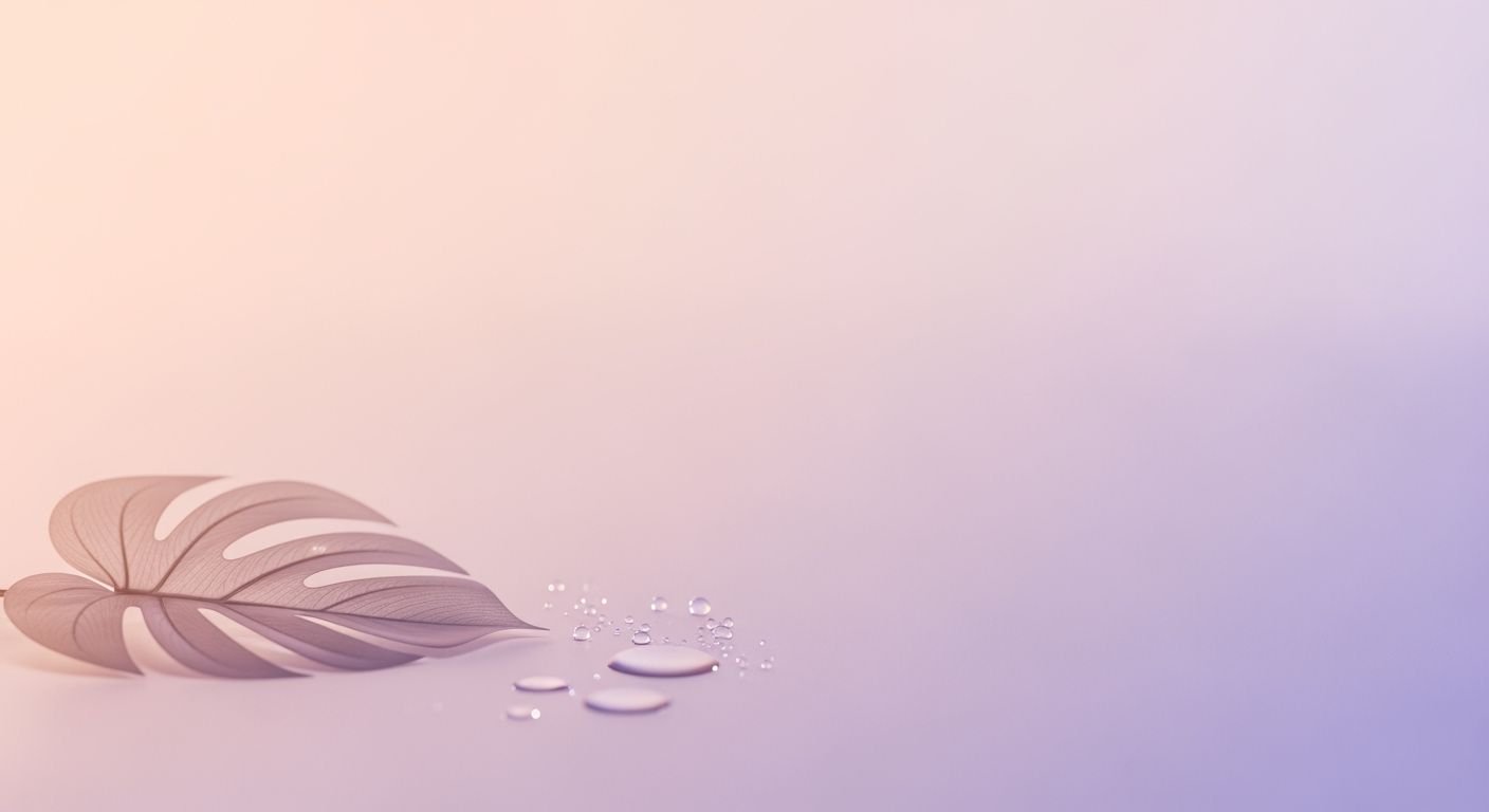 Leaf with water droplets on a purple background Background Image