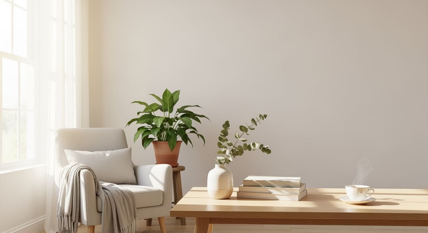Living room with a chair and a coffee table Background Image