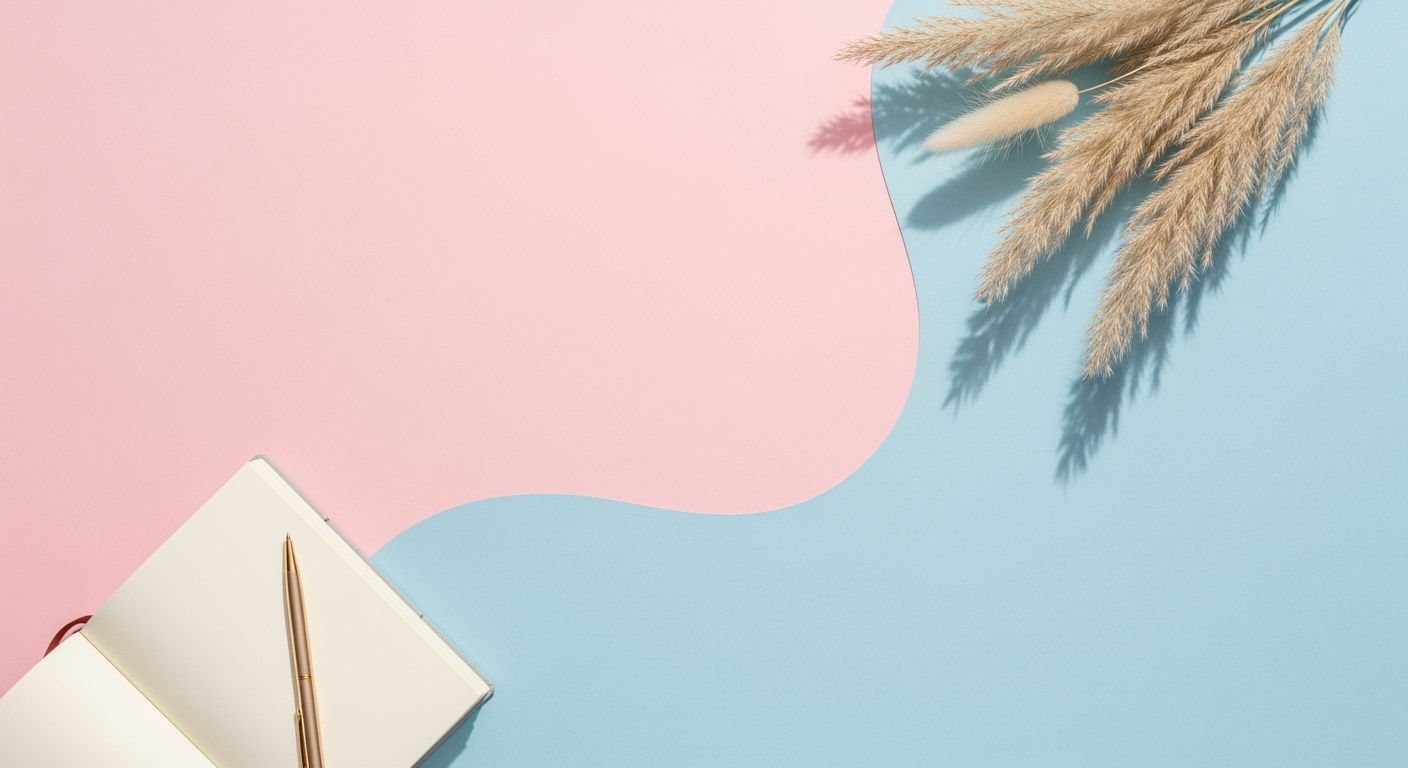 Notebook and a pen on a pink and blue background Background Image