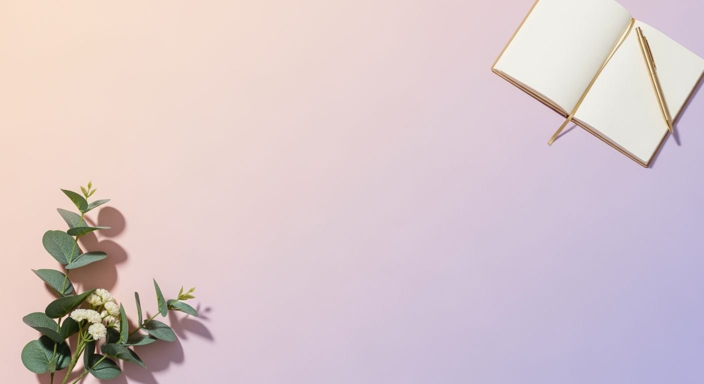 Notebook and a plant on a pink and purple background Background Image