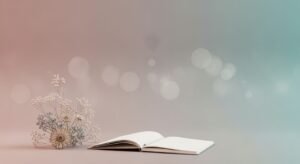 Open book with a bunch of flowers on top of it Background Image