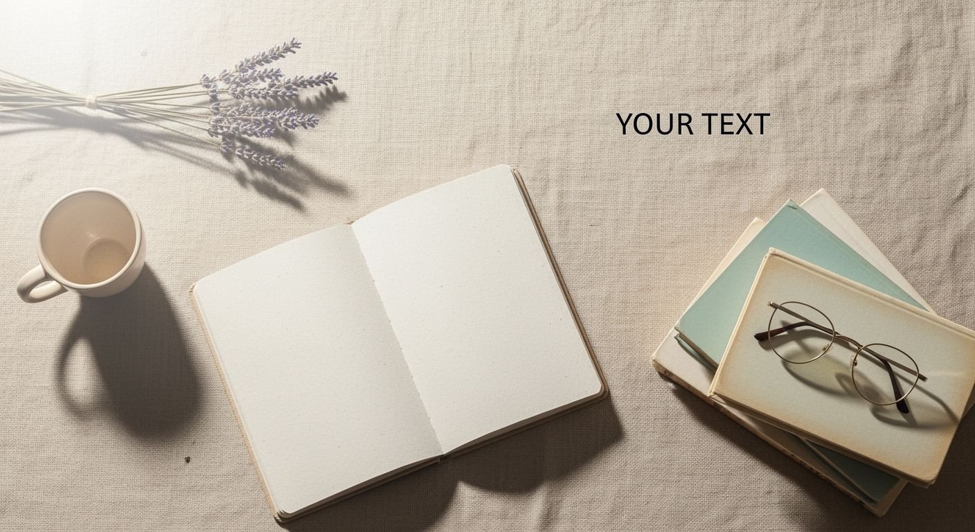 Open notebook, glasses and a cup of coffee on a table Background Image