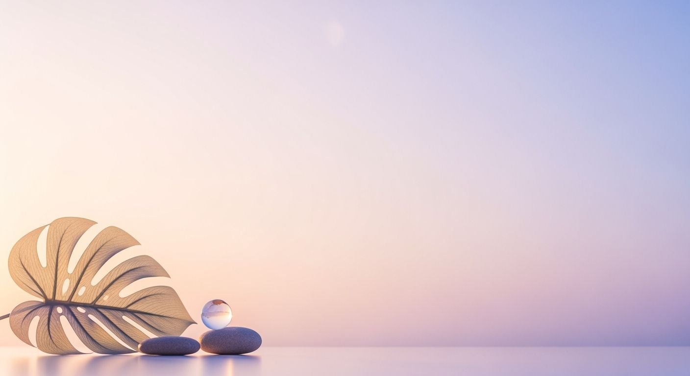 Palm leaf and a crystal ball on a table Background Image