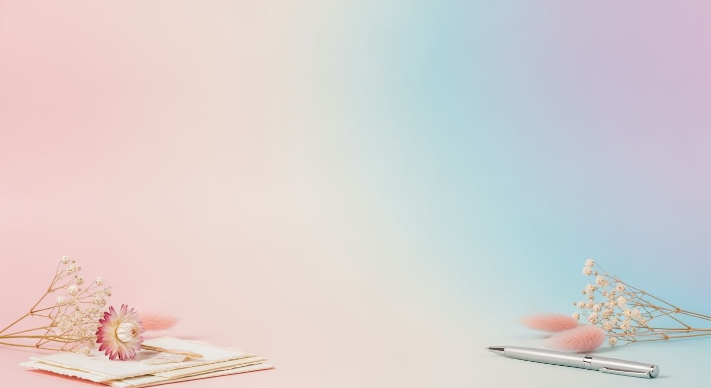 Pen sitting on top of a table next to a bunch of flowers Background Image