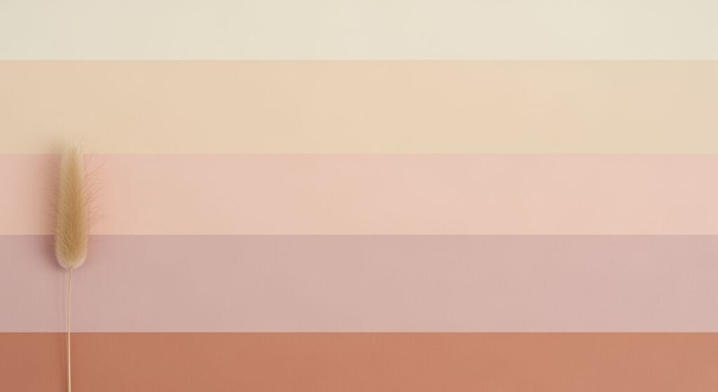 Pink and beige striped wall with a feather on it Background Image