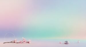 Pink and blue background with a bunch of flowers and a triangle Background Image